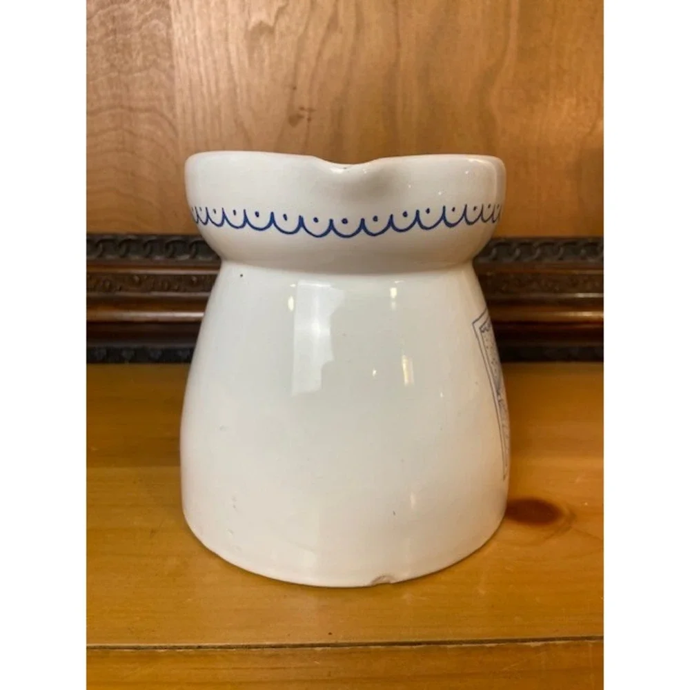 Vintage Lillian Vernon Cat in Window Ceramic Pitcher Made in Italy Blue White